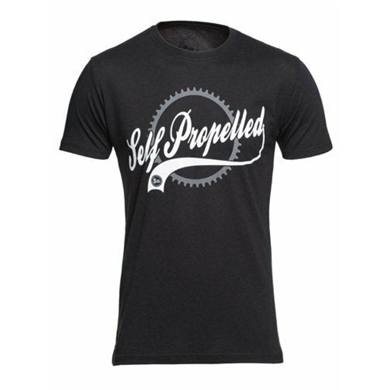 Camiseta negra con el texto Self Propelled Script